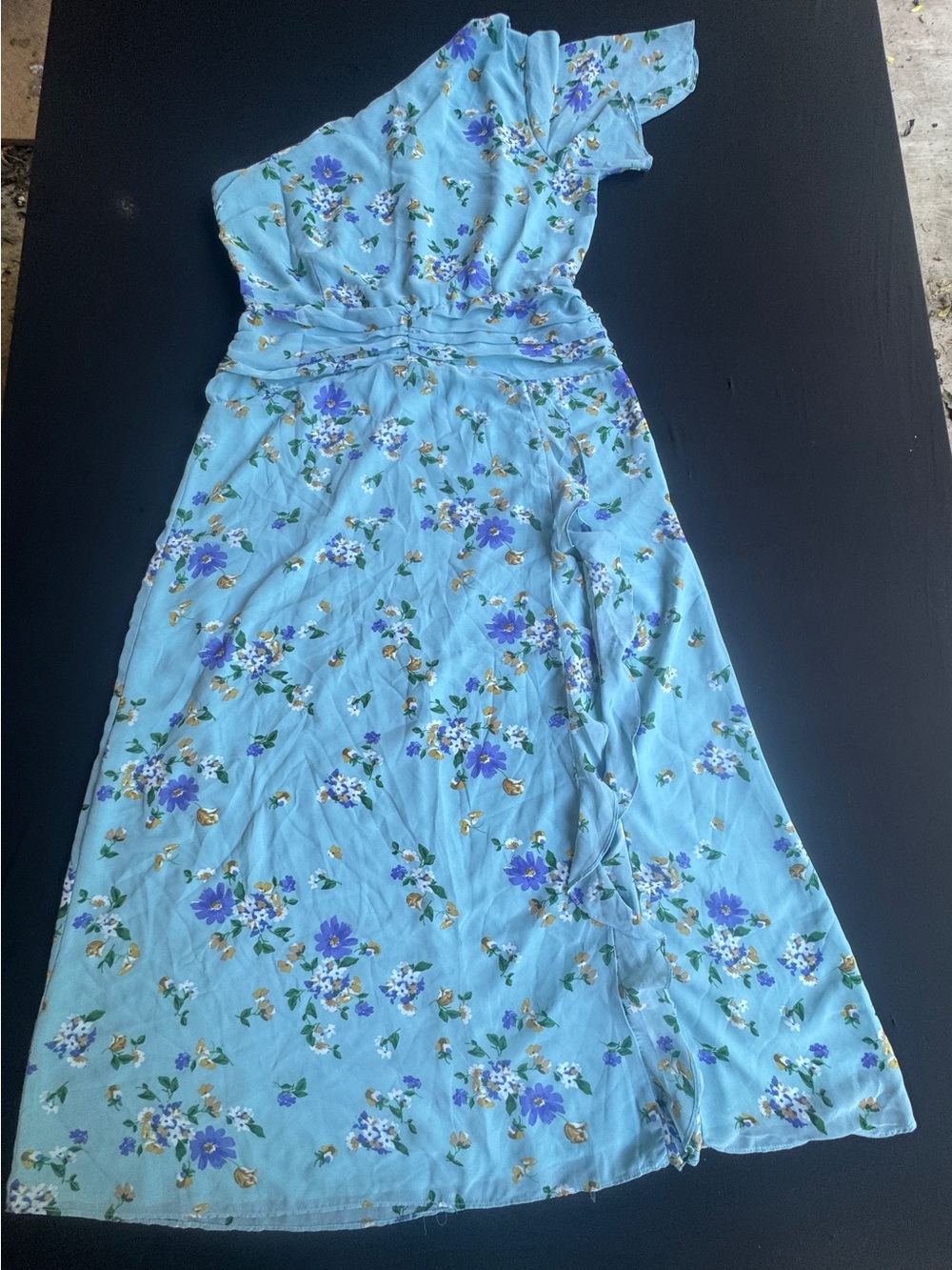 Lost &Wander Off Shoulder ruffles  Floral Summery  Poly Blue Size L